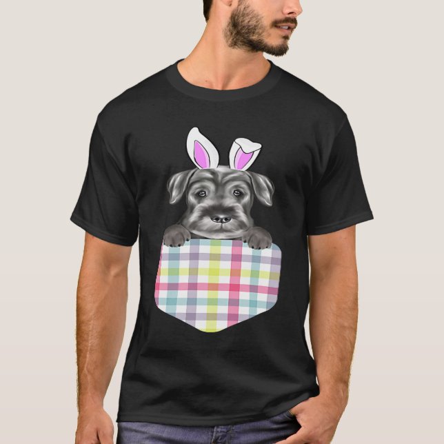 Camiseta Easter Plaid Standard Schnauzer Bunny Dog In Pocke (Frente)