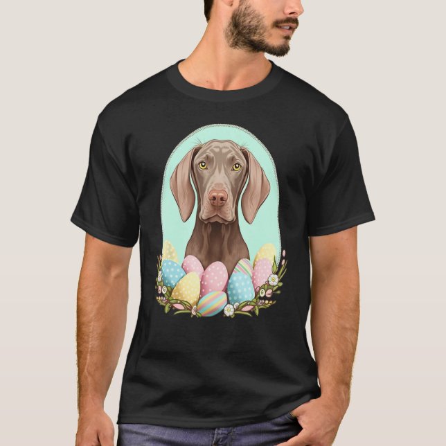 Camiseta Easter Weimaraner Bunny Eggs Dog on Easter Weimara (Frente)