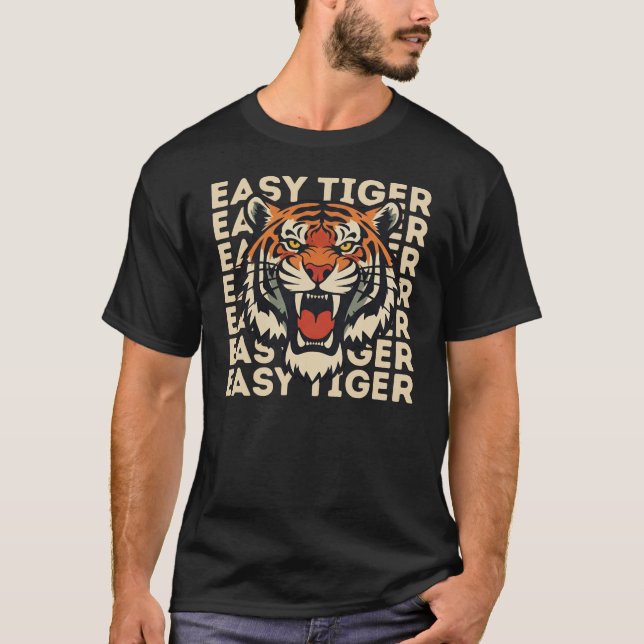 Camiseta Easy Tiger Face Shirt - Angry Roaring Tiger Lover (Frente)