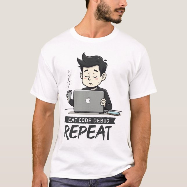 Camiseta Eat Code Debug Repeat | Programmer Coffee Coding T (Frente)