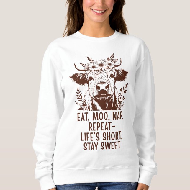 Camiseta Eat Moo Nap Repeat - Funny Highland Cow  (Frente)