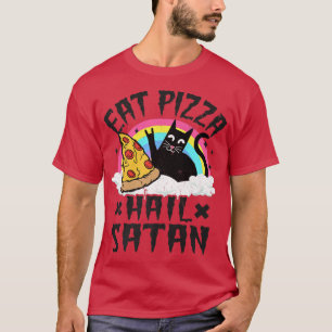 Camiseta Eat Pizza Hail Satan Cat Punk Rock Band Death Meta