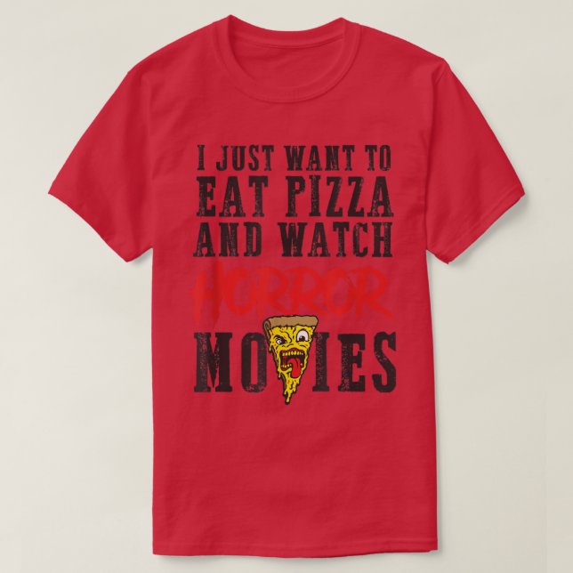 Camiseta Eat pizza watch horror movies family movie night f (Frente do Design)