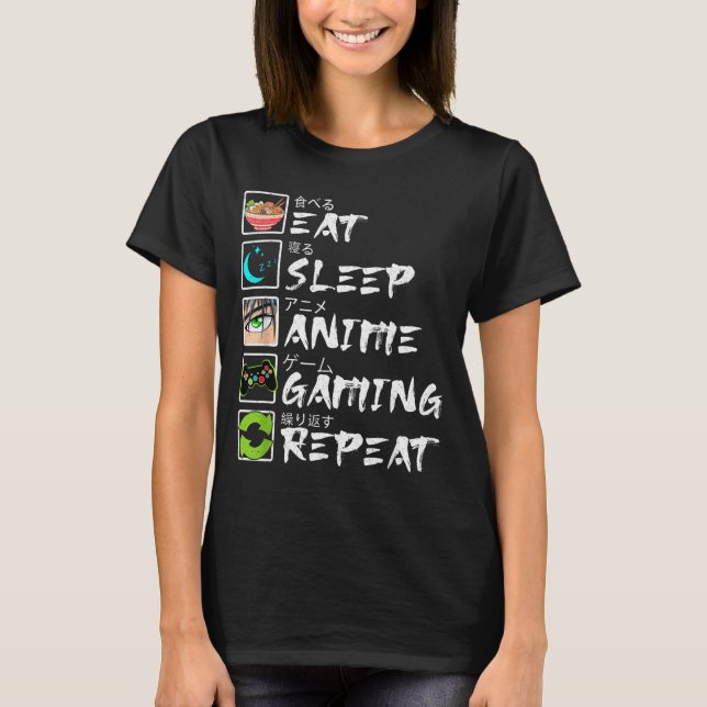 Camiseta Eat Sleep Anime Gaming Repeat Gamer Men Teen Boy A (Frente)