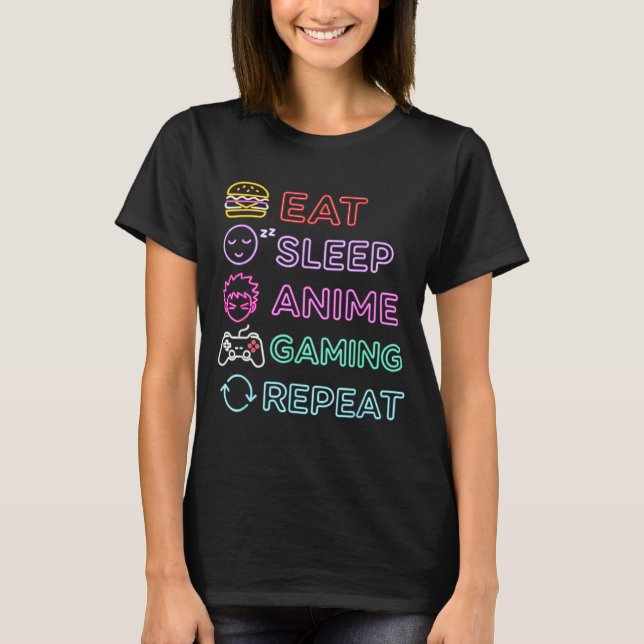 Camiseta Eat Sleep Anime Gaming Repeat Gamer Men Teen Boy G (Frente)