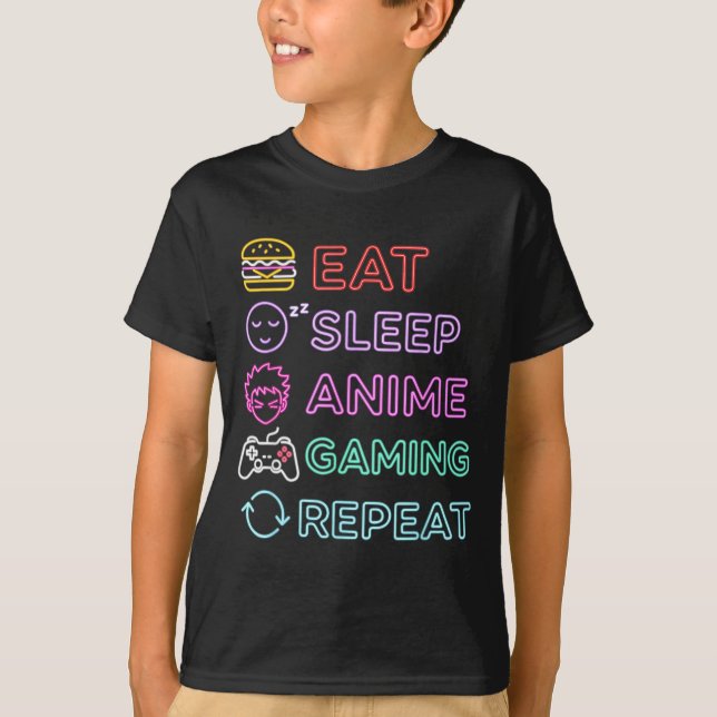 Camiseta Eat Sleep Anime Gaming Repeat Gamer Men Teen Boy G (Frente)