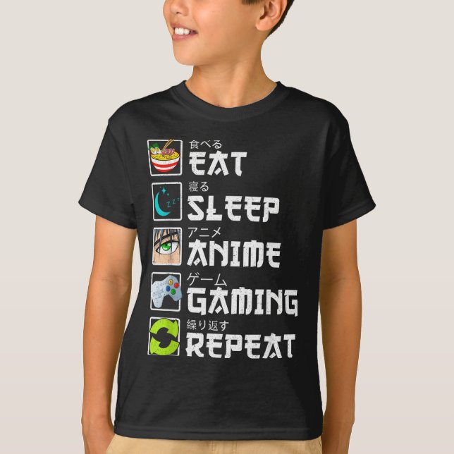 Camiseta Eat Sleep Anime Gaming Repeat Kawaii Otaku Anime M (Frente)