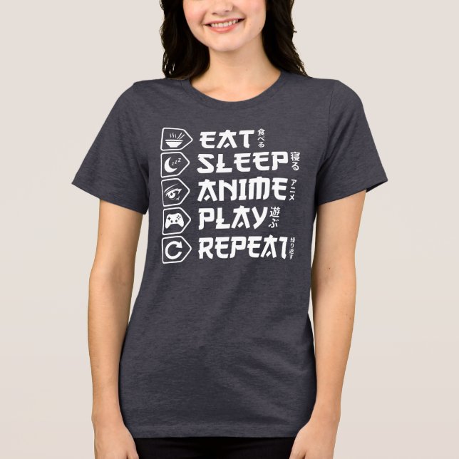 Camiseta Eat Sleep Anime Play Repeat Otaku Anime Lifestyle (Frente)