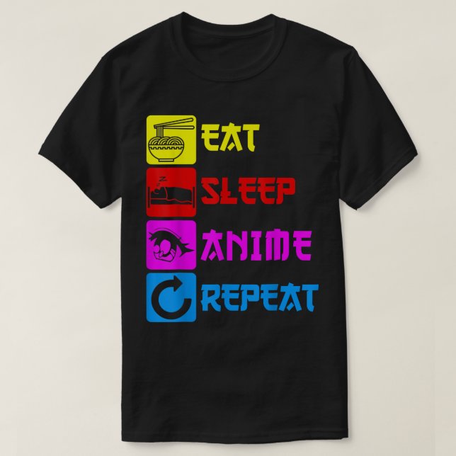 Camiseta Eat Sleep Anime Repeat  Manga Japan Saying Cosplay (Frente do Design)
