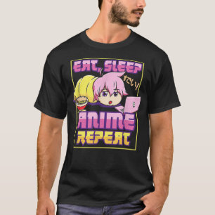 Camiseta Eat Sleep Anime Repete Kawaii Japonês Manga Otaku