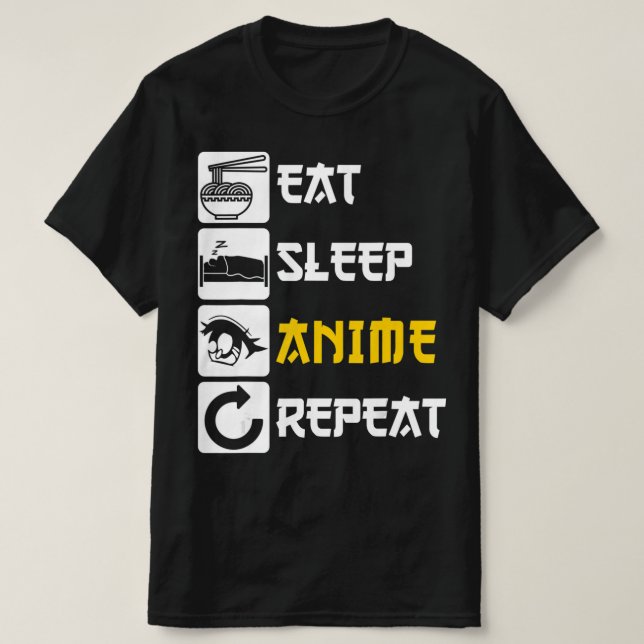Camiseta Eat Sleep Anime Repete Manga Japão Dizendo Cosplay (Frente do Design)