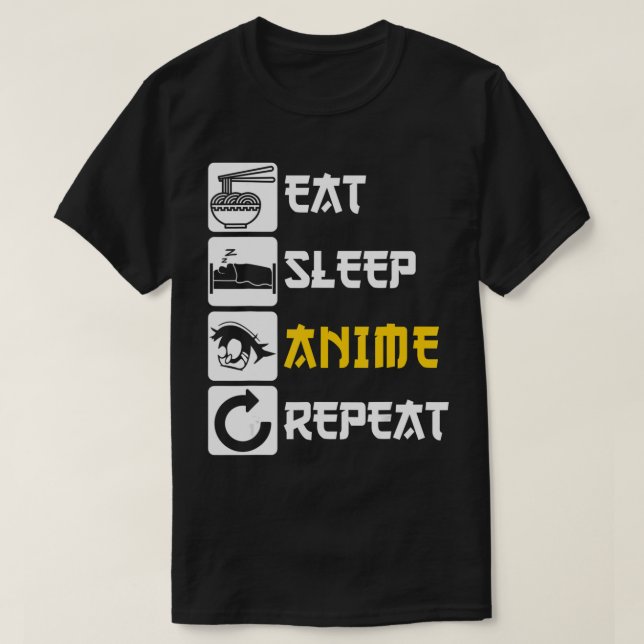 Camiseta Eat Sleep Anime Repete Manga Japão Dizendo Cosplay (Frente do Design)