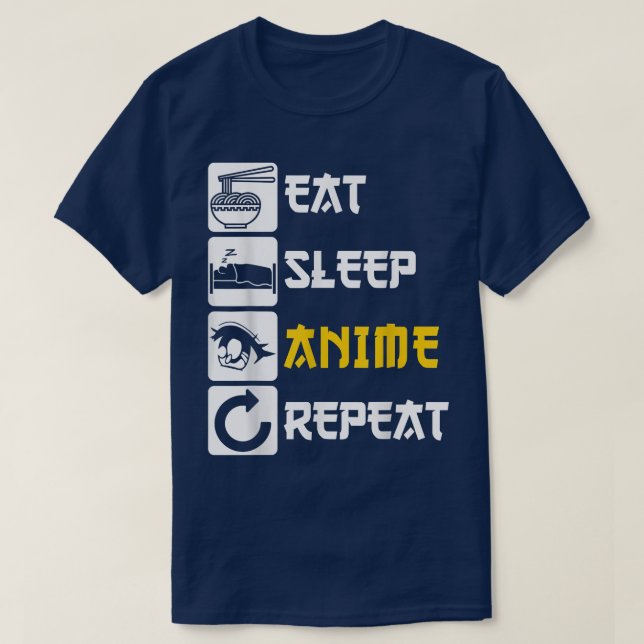 Camiseta Eat Sleep Anime Repete Manga Japão Dizendo Cosplay (Frente do Design)