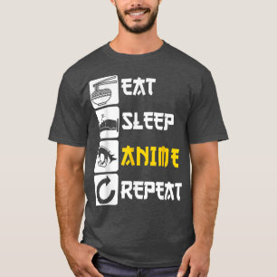 Camiseta Eat Sleep Anime Repete Manga Japão Dizendo Cosplay