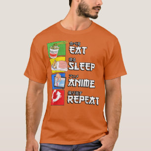 Camiseta Eat Sleep Anime Repete Manga Japão Kanji Ramen shi