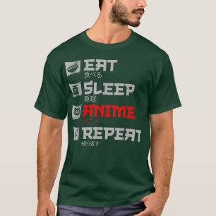 Camiseta Eat Sleep Anime Repita o Slogan de Animação Otaku 