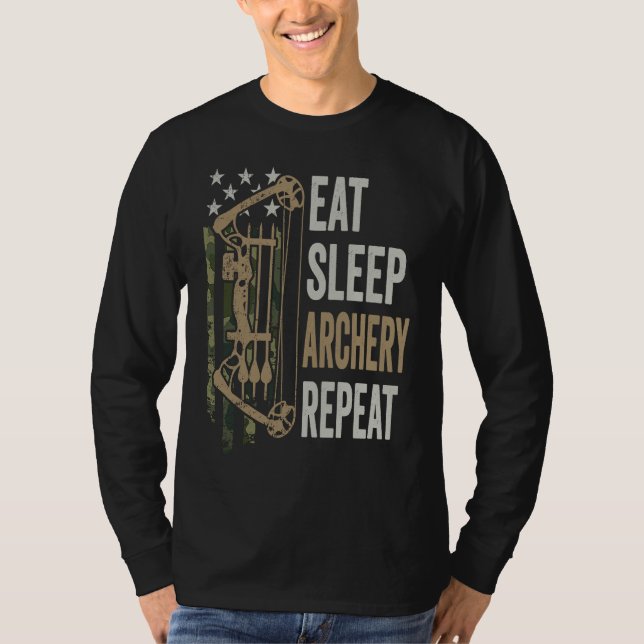Camiseta Eat Sleep Archery Repeat  Camouflage Bow USA Funny (Frente)