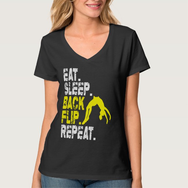 Camiseta Eat Sleep Back Flip Repeat Acrobat Gymnastics (Frente)