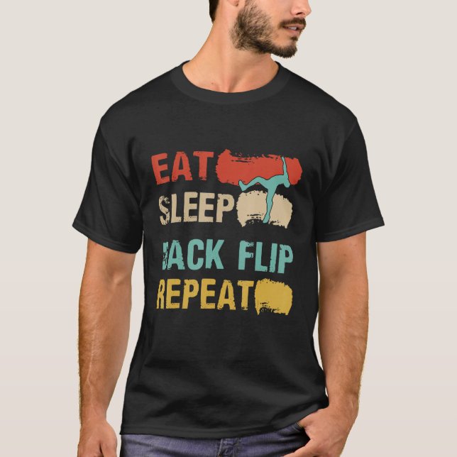 Camiseta Eat Sleep Back Flip Repeat  Backflip parkour Class (Frente)