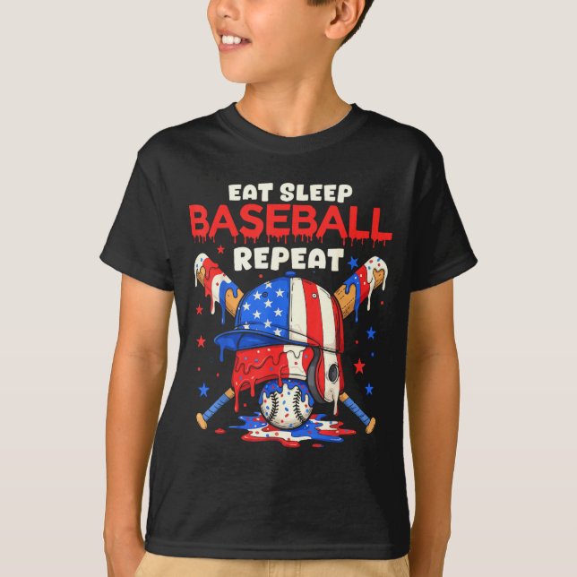 Camiseta Eat Sleep Baseball Repeat Funny Ice Cream Drip Cro (Frente)