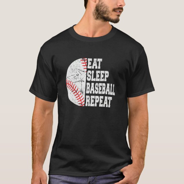 Camiseta Eat Sleep Baseball Repeat  Retro Baseball Player (Frente)