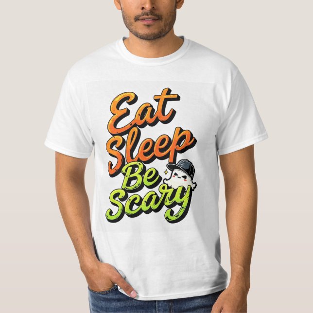 Camiseta Eat Sleep Be Scary T-Shirt, Cute Ghost Halloween T (Frente)