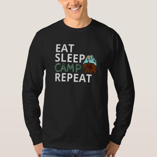 Camiseta Eat Sleep Camp Repeat Campers Hiking  Camping (Frente)