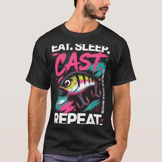 Camiseta Eat Sleep Cast Repeat Fishing Lover Men Dad Christ (Frente)