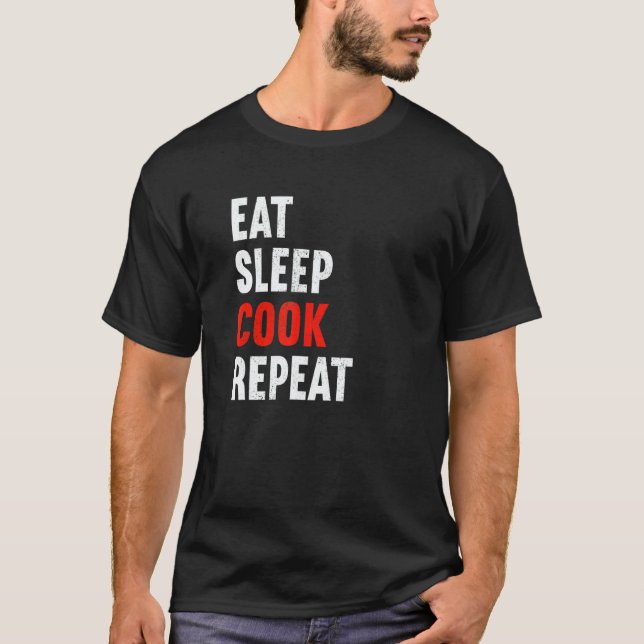 Camiseta Eat Sleep Cook Repeat Chef Food Preparer Kitchen M (Frente)
