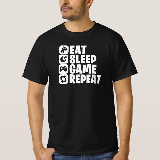 Camiseta Eat Sleep Game Repeat Funny Gamer Quote (Frente)