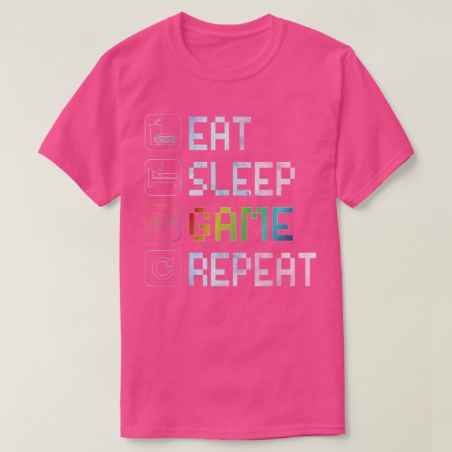 Camiseta Eat Sleep Game Repeat  RGB Effect  for Video Games (Frente do Design)