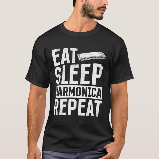 Camiseta Eat Sleep Harmonica Repeat  Harmonica (Frente)