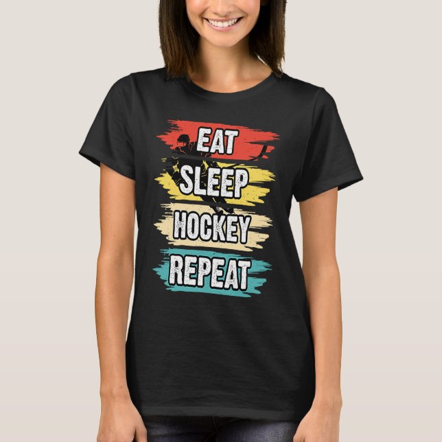 Camiseta Eat Sleep Hockey Repeat Funny Ice Hockey Frisbee L (Frente)