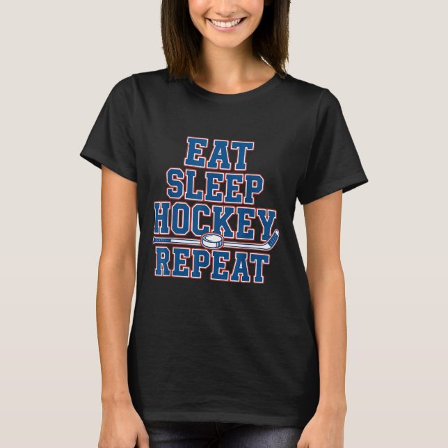 Camiseta Eat Sleep Hockey Repeat Ice Hockey For Teens Kids  (Frente)