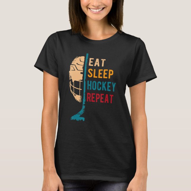 Camiseta Eat Sleep Hockey Repeat Vintage (Frente)