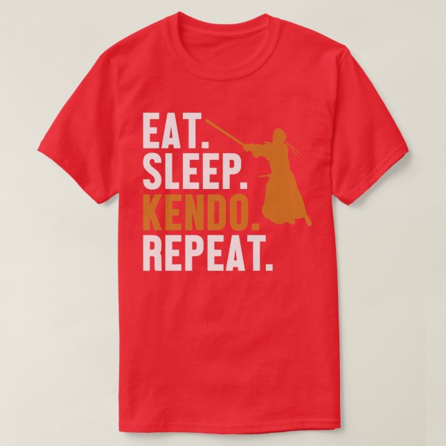 Camiseta Eat Sleep Kendo Repete Kata Kenjusu Shinai Samurai (Frente do Design)