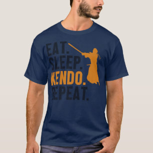 Camiseta Eat Sleep Kendo Repete Kata Kenjusu Shinai Samurai