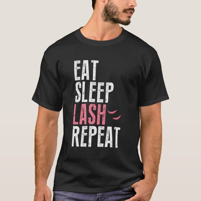 Camiseta Eat Sleep Lash Repetir Extensões Eyelash Estéticas (Frente)
