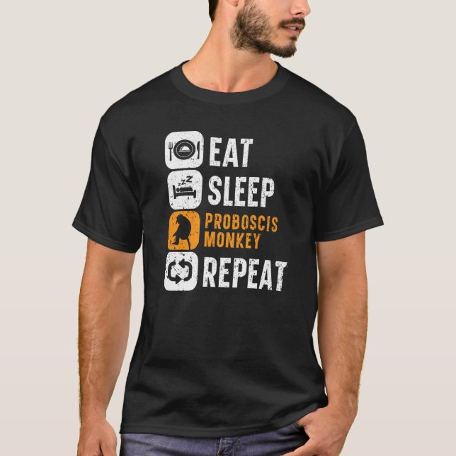 Camiseta Eat Sleep Proboscis Monkey Repeat Animal Zookeeper (Frente)