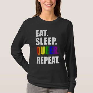Camiseta Eat Sleep Queer Repeat  Rainbow Gay Pride Lgbtq Qu