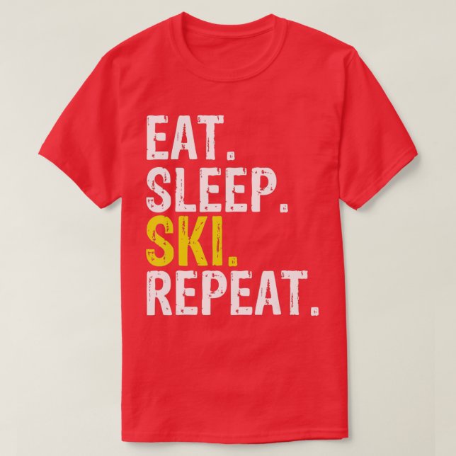 Camiseta Eat Sleep Ski Repeat Gift Skiing  (Frente do Design)