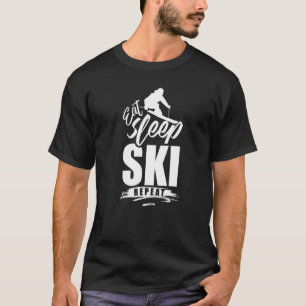 Camiseta Eat Sleep Ski Repete Esportes de inverno Esquiando