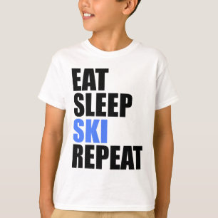 Camiseta Eat Sleep Ski Repete Montanhas do inverno Esquiar