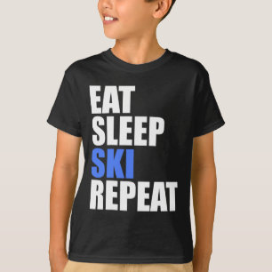 Camiseta Eat Sleep Ski Repete Montanhas do inverno Esquiar