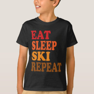 Camiseta Eat Sleep Ski Repete Montanhas do inverno Esquiar
