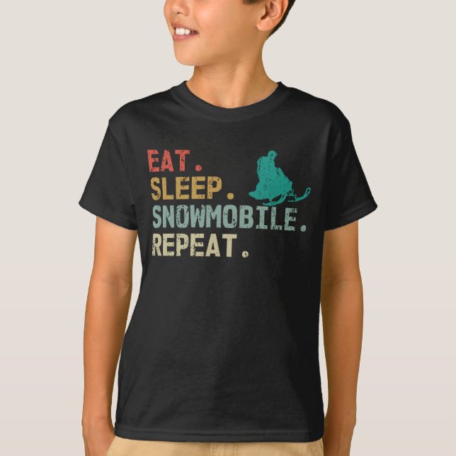 Camiseta Eat Sleep Snowmobile Repeat Retro snowmobile (Frente)