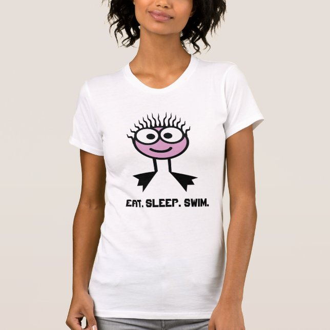 Camiseta Eat.Sleep.Swim - Caráter cor-de-rosa da natação (Frente)