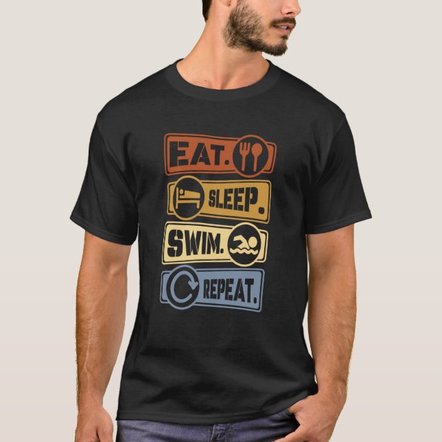 Camiseta Eat Sleep Swim Repeat Swimming Sarcastic Print  5 (Frente)