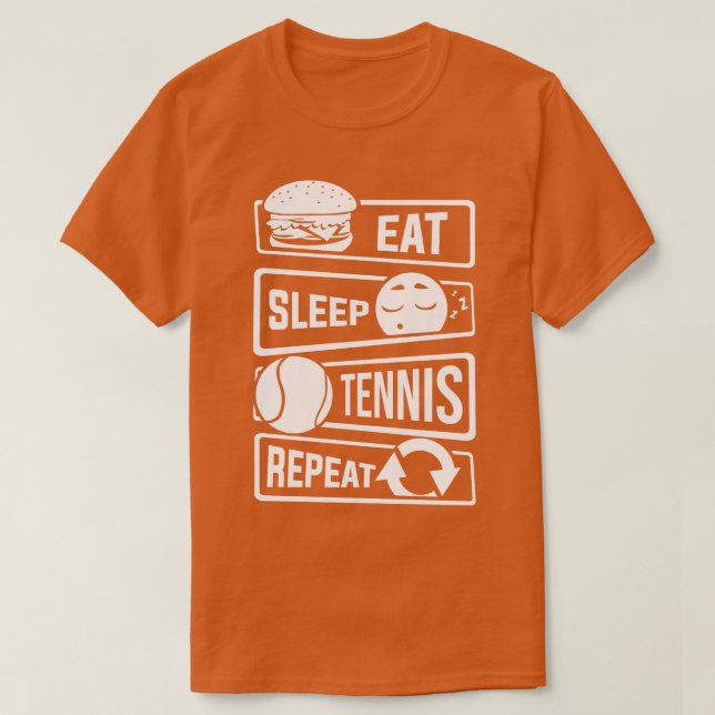 Camiseta Eat Sleep Tênis Repetir Racquets Ball Sports (1) (Frente do Design)