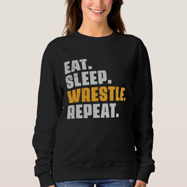 Camiseta Eat Sleep Wrestle Repeat   Wrestler Wrestling Vint (Frente)